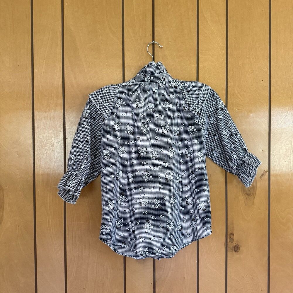 The Shirt Rochelle Behrens Floral Button Down XS Frilled Shirt Top Black White - Picture 2 of 12